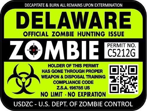 ProSticker 1218 (Two Pack) 3"x 4" Zombie Series Delaware Hunting License Permit Decal Sticker
