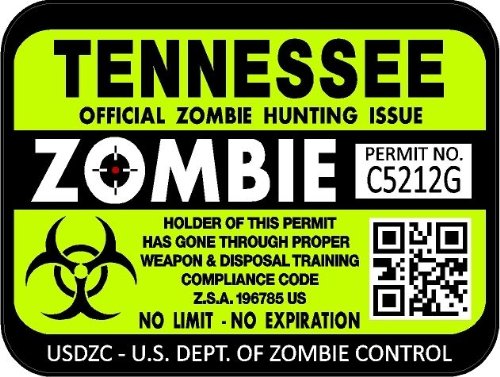 ProSticker 1252 (Two Pack) 3"x 4" Zombie Series Tennessee Hunting License Permit Decal Sticker