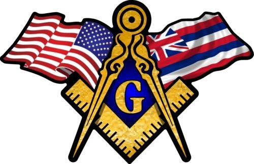 ProSticker 046 (One) 3" X 5" Masonic Series American & Hawaii Flags Compass Square Decal Sticker