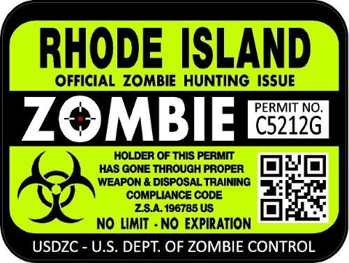 ProSticker 1249 (Two Pack) 3"x 4" Zombie Series Rhode Island Hunting License Permit Decal Sticker