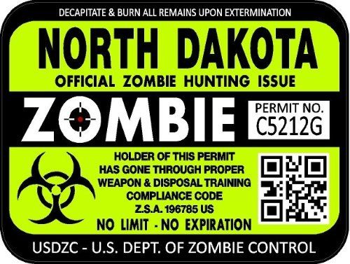 ProSticker 1244 (Two Pack) 3"x 4" Zombie Series North Dakota Hunting License Permit Decal Sticker