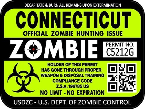 ProSticker 1217 (Two Pack) 3"x 4" Zombie Series Connecticut Hunting License Permit Decal Sticker