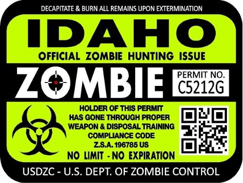 ProSticker 1222 (Two Pack) 3"x 4" Zombie Series Idaho Hunting License Permit Decal Sticker