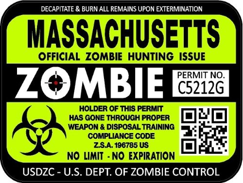 ProSticker 1231 (Two Pack) 3"x 4" Zombie Series Massachusetts Hunting License Permit Decal Sticker