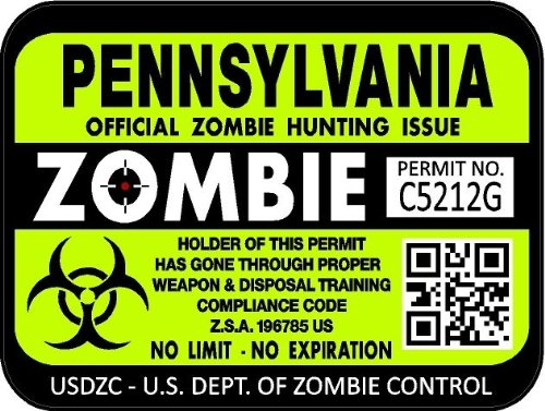ProSticker 1248 (Two Pack) 3"x 4" Zombie Series Pennsylvania Hunting License Permit Decal Sticker