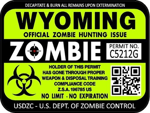 ProSticker 1260 (Two Pack) 3"x 4" Zombie Series Wyoming Hunting License Permit Decal Sticker