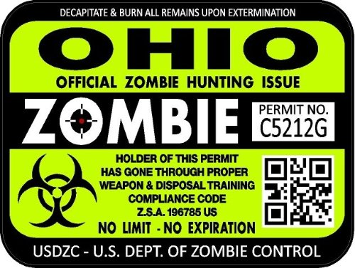 ProSticker 1245 (Two Pack) 3"x 4" Zombie Series Ohio Hunting License Permit Decal Sticker