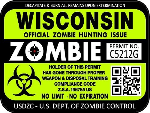 ProSticker 1259 (Two Pack) 3"x 4" Zombie Series Wisconsin Hunting License Permit Decal Sticker