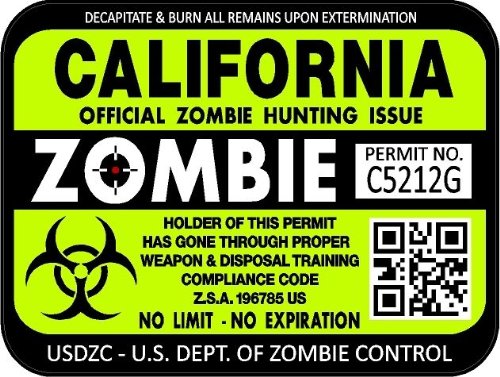 ProSticker 1215 (Two Pack) 3"x 4" Zombie Series California Hunting License Permit Decal Sticker