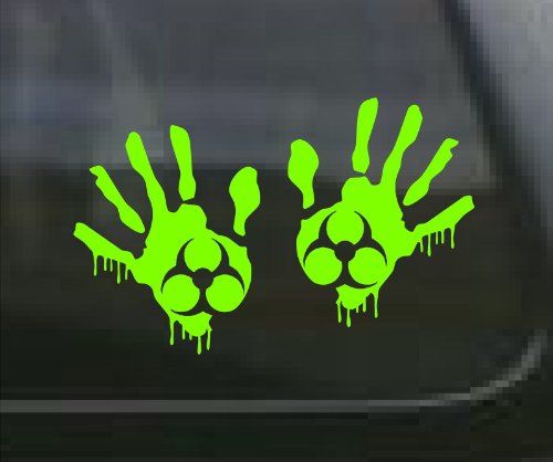 ProSticker 1267/1268 (Right Hand and Left Hand) 4" Zombie Series Green Blood Hand Biohazard Decal Sticker