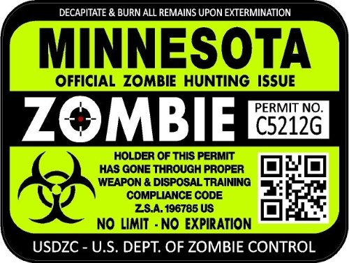 ProSticker 1233 (Two Pack) 3"x 4" Zombie Series Minnesota Hunting License Permit Decal Sticker