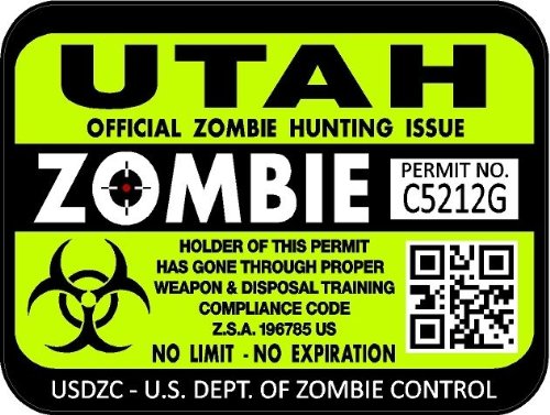 ProSticker 1254 (Two Pack) 3"x 4" Zombie Series Utah Hunting License Permit Decal Sticker