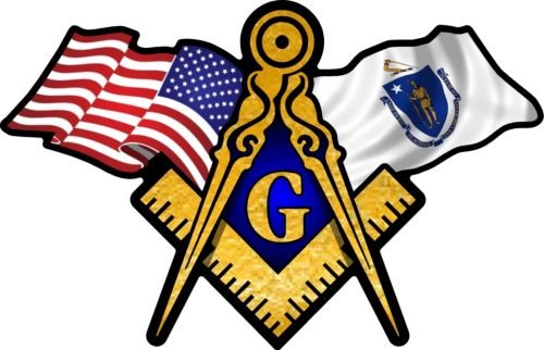 ProSticker 056 (One) 3" X 5" Masonic Series American & Massachusetts Flag Compass Square Decal Sticker