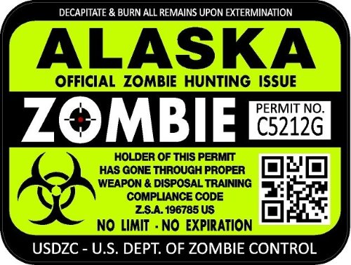 ProSticker 1212 (Two Pack) 3"x 4" Zombie Series Alaska Hunting License Permit Decal Sticker