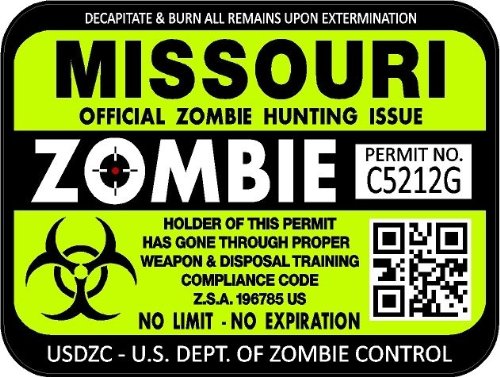 ProSticker 1235 (Two Pack) 3"x 4" Zombie Series Missouri Hunting License Permit Decal Sticker