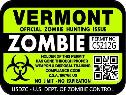ProSticker 1255 (Two Pack) 3"x 4" Zombie Series Vermont Hunting License Permit Decal Sticker
