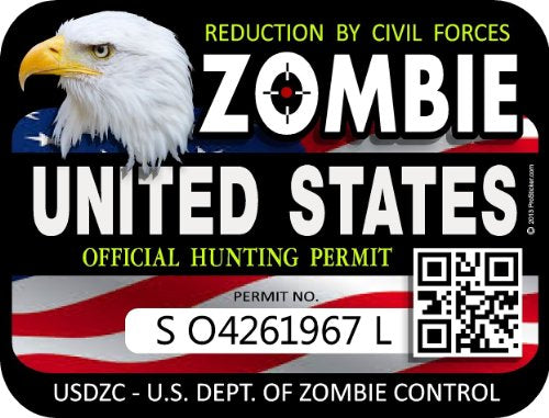 ProSticker 1203 (Two Pack) 3"x 4" Zombie Series United States Hunting License Permit Decal Sticker